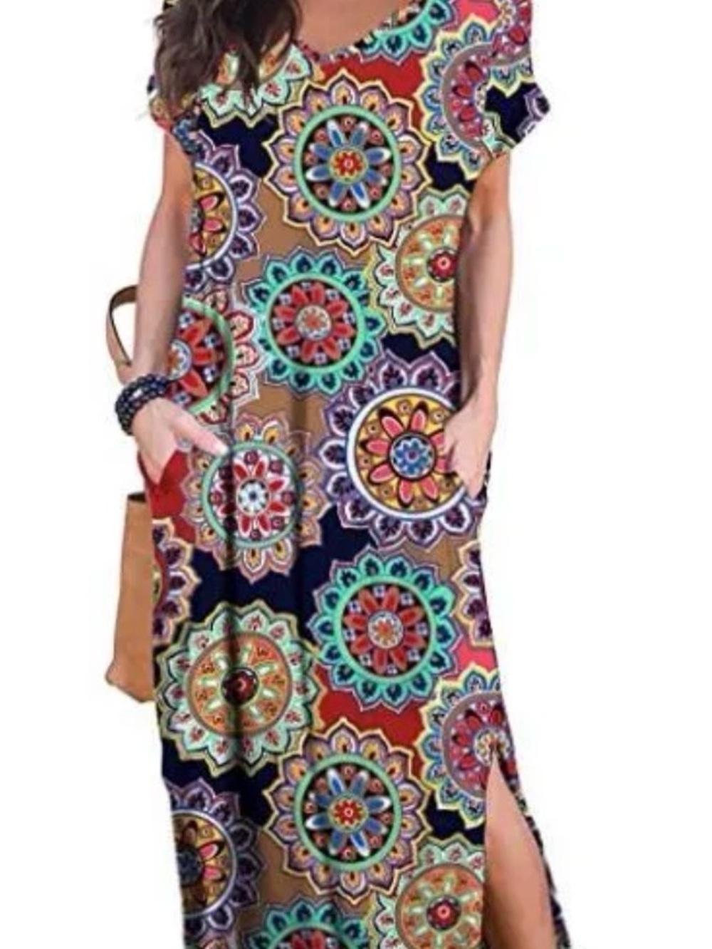 Bohemian Medallion Print Maxi Dress - Red Multicolor